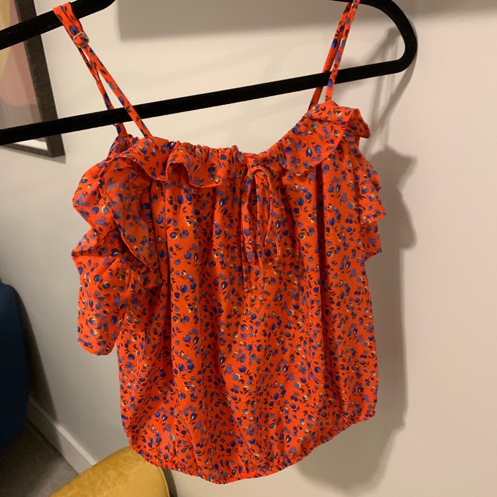 Off shoulder red and floral crop top